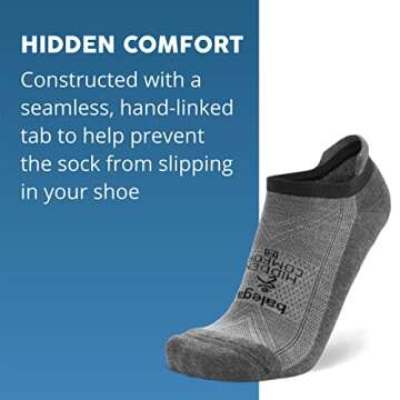 Balega Hidden Comfort No-show, Heel Tab, Running Socks for Men and Women (White & Black, Charcoal & Gray Medium, Set of Socks)
