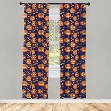 Lunarable Pumpkin Curtains – Halloween Theme 2 Panel Set
