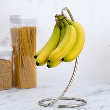 Homeries Banana Holder Modern Banana Rack Hanger Tree Stand Hook for Kitchen Countertop. Satin Nicke...