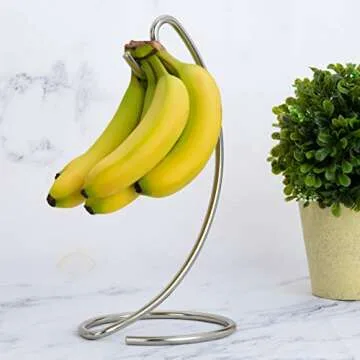 Homeries Banana Holder Modern Banana Rack Hanger Tree Stand Hook for Kitchen Countertop. Satin Nickel Banana Holder Keeper Stand (Satin Nickel)