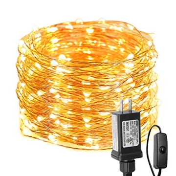 Lighting EVER Plug in Fairy Lights with Switch 66 ft 200 LED String Lights, Warm White Copper Wire L...