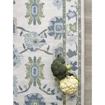 Green Oushak Runner Rug, Modern Runners, Vintage, Turkish, Eclectic, Floral, Pastel, Washable, Small Throw Rugs, Short Runner for Hallway, Entryway, Laundry, Bedroom, Kitchen, Bathroom, 2'5"x6'5"