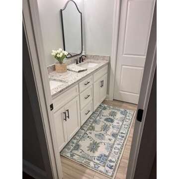 Green Oushak Runner Rug, Modern Runners, Vintage, Turkish, Eclectic, Floral, Pastel, Washable, Small Throw Rugs, Short Runner for Hallway, Entryway, Laundry, Bedroom, Kitchen, Bathroom, 2'5"x6'5"