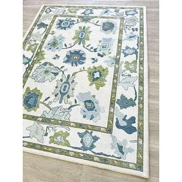 Green Oushak Runner Rug, Modern Runners, Vintage, Turkish, Eclectic, Floral, Pastel, Washable, Small Throw Rugs, Short Runner for Hallway, Entryway, Laundry, Bedroom, Kitchen, Bathroom, 2'5"x6'5"