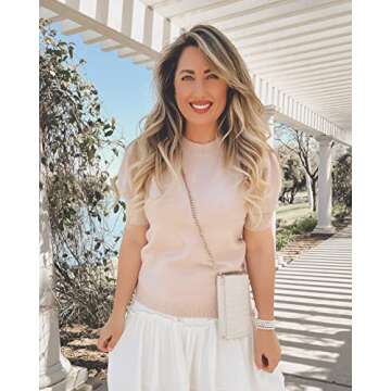 Women's Puff Short Sleeve Sweater Tops 2025 Spring Summer Trendy Crew Neck Casual T Shirts Blouses Beige