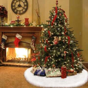 30 Inches Christmas Tree Skirt, Faux Fur White Pencil Tree Skirt Christmas Tree Decorations Plush Xmas Tree Mat, Soft Thick Base Cover for Christmas Decor New Year Party Holiday Home Decor