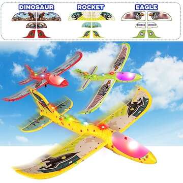 3 Pack Airplane Launcher Toy for Kids, 12.6" LED Foam Glider Plane, 2 Flight Mode Catapult Plane Boy Toys with Stickers, Outdoor Flying Toys Birthday Gifts for 4 5 6 7 8 9 10 12 Year Old Boys Girls