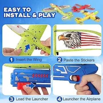 3 Pack Airplane Launcher Toy for Kids, 12.6" LED Foam Glider Plane, 2 Flight Mode Catapult Plane Boy Toys with Stickers, Outdoor Flying Toys Birthday Gifts for 4 5 6 7 8 9 10 12 Year Old Boys Girls