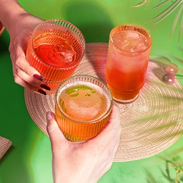 Stylish Combler Ribbed Glasses Set - 14 oz Drinking Glasses