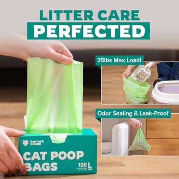 Panther Armor Cat Litter Bags for Poop - 100x Unscented Pet Waste Bags, 13x9in Leak Proof Kitty Litt...