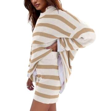 LAMISSCHE Womens Oversized Lounge Sets 2 Piece Outfits Striped Matching Pajama Set Long Sleeve Sweat...