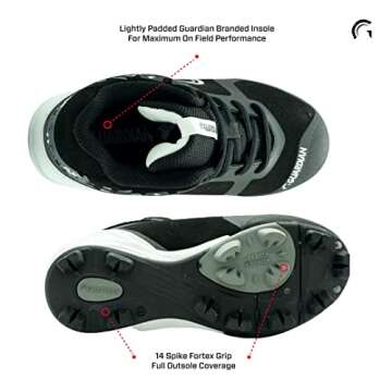 Guardian Baseball Cleats Youth Boys and Girls. High Top Youth Baseball Cleats. Boys Baseball Cleats and Girls Softball Cleats - Black/Grey/White, 1