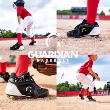 Guardian Baseball Cleats Youth Boys and Girls. High Top Youth Baseball Cleats. Boys Baseball Cleats and Girls Softball Cleats - Black/Grey/White, 1