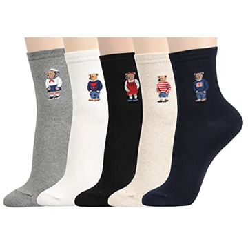 Women's Cool Animal Fun Crazy Socks - Adorable Bear Design - 5 Pack of Stylish Comfort Socks