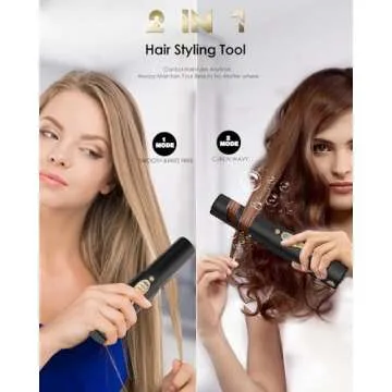 Portable Cordless Hair Straightener, Quick Heats Up & USB C Rechargeable & Long Lasting, Dual Voltage Wireless Mini Flat Iron Straightener for Straightening Curling, Travel Size, Not for Thick Hair