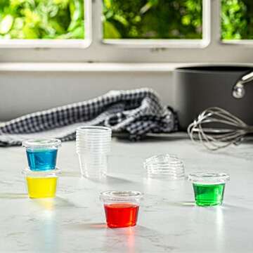 Comfy Package [100 Sets - 1 oz.] Plastic Disposable Portion Cups With Lids, Souffle Cups