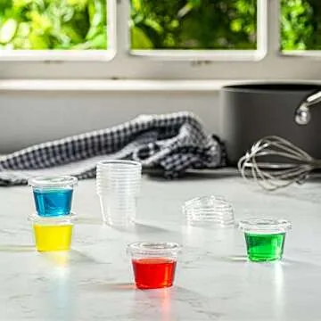 Comfy Package [100 Sets - 1 oz.] Plastic Disposable Portion Cups With Lids, Souffle Cups