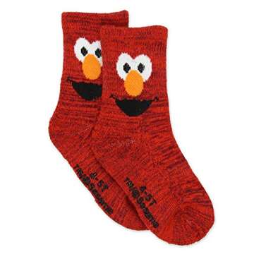 Sesame Street Elmo Baby Toddler Boys Girls 6 Pack Crew Socks with Grippers (12-24 Months, Multicolor...