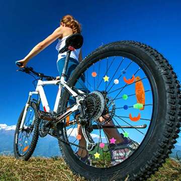 ACKLLR 133 Pieces Bike Wheel Spokes Beads, Colorful Bicycle Decoration Spoke Plastic Clip Round Decor Beads for Kids, Assorted Color and Shapes