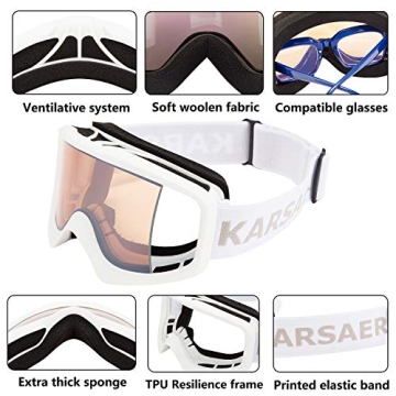 Karsaer Ski Goggles Anti-Fog with 100% UV Protection