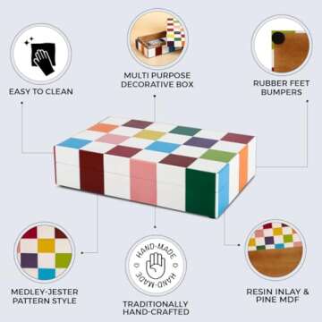 Handicrafts Home Handmade Medley Jester Collection Decorative Jewelry Box Organizer – Keepsakes, Trinkets, and Home Decor – Antique Coffee Table Storage, Memory Box, Farmhouse Style Decor, 10x6x2.5