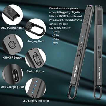 MEIRUBY Electric Candle Lighter (USB Rechargeable Arc Windproof Flameless ), Mothers Day Gifts for W...