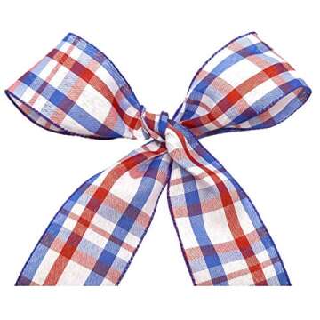 Morex Ribbon 7380 Color Chic Plaid Ribbon - 2.5" x 50 Yd in Red/White/Blue