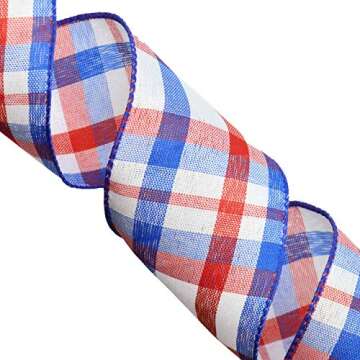 Morex 7380 Chic Plaid Ribbon 2.5" x 50 Yards Red/White/Blue