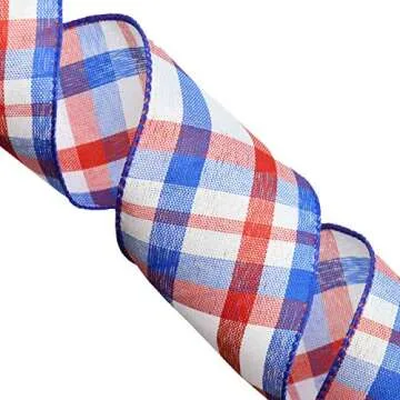 Morex 7380 Chic Plaid Ribbon 2.5" x 50 Yards Red/White/Blue