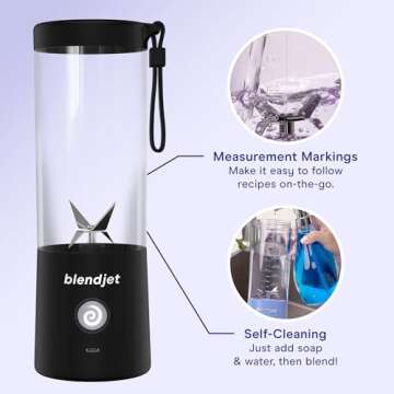 BlendJet Portable Blender for Smoothies & Shakes - 16oz BlendJet 2 Cordless Personal & Small Blender, USB-C Rechargeable, Self Cleaning - Quiet Mini Travel Blender with Stainless Steel Blade (Glacier)