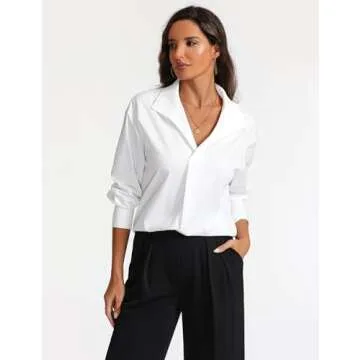 Prettywear Women’s Long Sleeve Blouse - Elegant, Versatile Work Top in White XL
