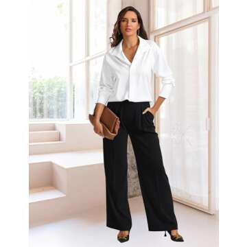 Prettywear Womens Long Sleeve Work Shirts Lapel V Neck Business Casual Blouse Solid Loose Office 2025 Spring Dressy Top White,XL