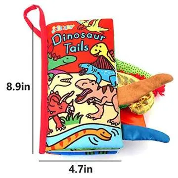 Zocita Baby Soft Animal Tails Activity Cloth Book with Crinkle Fabric, Dinosaur Tails