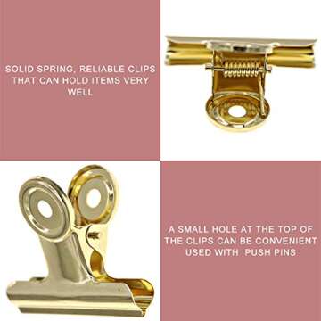 Gold Bull Hinge Paper Clips - Coideal 10 Pack 2 Inch Stainless Steel Large Metal Binder Clips for Pictures Photos, Home Kitchen, Office Supplies (50 mm)