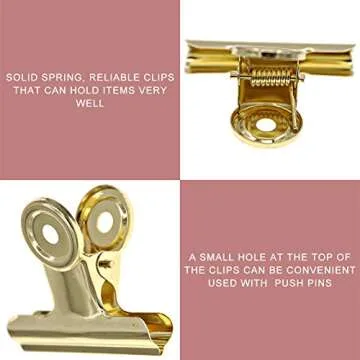 Gold Bull Hinge Paper Clips - Coideal 10 Pack 2 Inch Stainless Steel Large Metal Binder Clips for Pictures Photos, Home Kitchen, Office Supplies (50 mm)