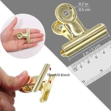 Gold Bull Hinge Paper Clips - Coideal 10 Pack 2 Inch Stainless Steel Large Metal Binder Clips for Pictures Photos, Home Kitchen, Office Supplies (50 mm)