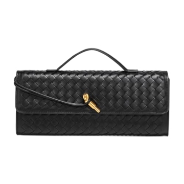 JYG Woven Handbag for Women Fashion Evening Shoulder Bag PU Leather Handmade Clutch Purse Dark Black...