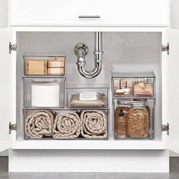 mDesign Clear Stackable Bathroom Storage Organizer Bin