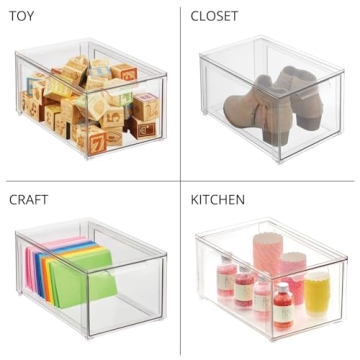 mDesign Clear Stackable Bathroom Storage Organizer Bin