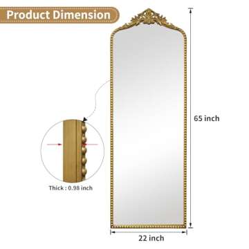 G-LEAF Vintage Baroque Full Length Floor Mirror 22"X65", Victorian Antique Mirror with Brush Gold Ornate Metal Frame for Fireplace Entryway Living Room Hallway Bathroom