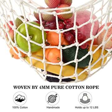 Macrame Fruit Hammock Veggie Hammock Hanging Fruit Hammock for Kitchen Under Cabinet Hanging Fruit Holder Hanging Fruit Basket Banana Holder
