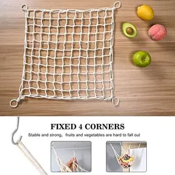 Macrame Fruit Hammock Veggie Hammock Hanging Fruit Hammock for Kitchen Under Cabinet Hanging Fruit Holder Hanging Fruit Basket Banana Holder