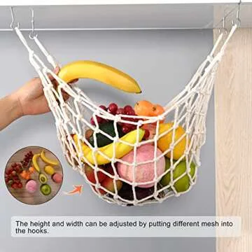 Macrame Fruit Hammock Veggie Hammock Hanging Fruit Hammock for Kitchen Under Cabinet Hanging Fruit Holder Hanging Fruit Basket Banana Holder