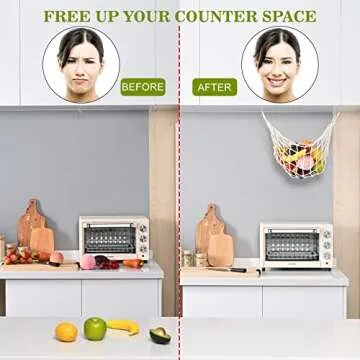 Macrame Fruit Hammock Veggie Hammock Hanging Fruit Hammock for Kitchen Under Cabinet Hanging Fruit Holder Hanging Fruit Basket Banana Holder