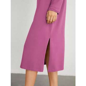 Andeip Women's Nightgowns Long Sleeve Sleepwear Comfy Sleepshirts Square Neck Nightdress Purple XXL