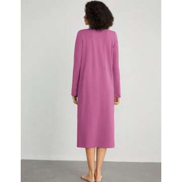 Andeip Women's Nightgowns Long Sleeve Sleepwear Comfy Sleepshirts Square Neck Nightdress Purple XXL