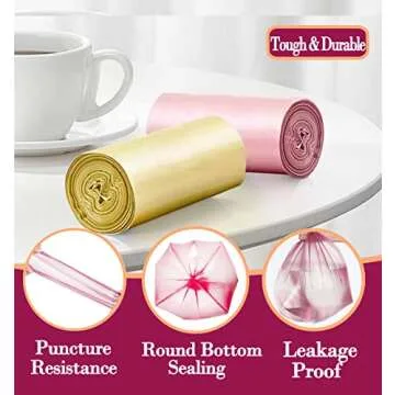 4 Gallon Pink Trash Bags - Durable, Leak-Proof Liner 180 pcs