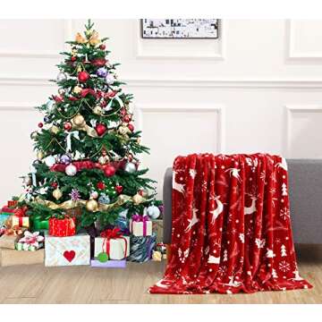 Elegant Comfort Luxury Velvet Super Soft Christmas Prints Fleece Blanket-Holiday Theme Home Décor F...