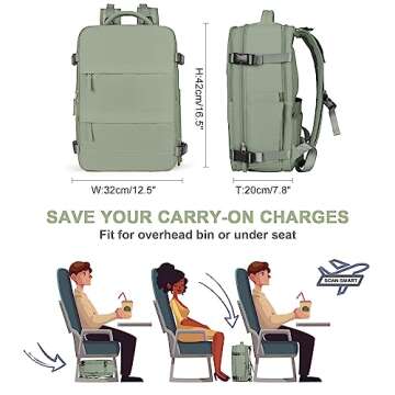 UPPACK Travel Backpack For Women Men Carry On Backpack Flight Approved Gym Bag With Shoe Compartment Hiking Waterproof Laptop Backpack College Essentials Grey Green