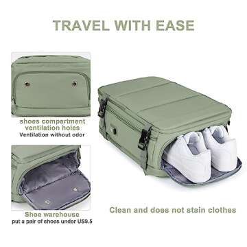 UPPACK Travel Backpack For Women Men Carry On Backpack Flight Approved Gym Bag With Shoe Compartment Hiking Waterproof Laptop Backpack College Essentials Grey Green